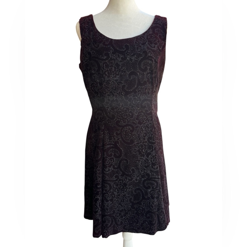 SCOTT MCCLINTOCK 90s Vintage Velvet Party Dress Sz 8 Black/ Maroon Sparkly Vampy